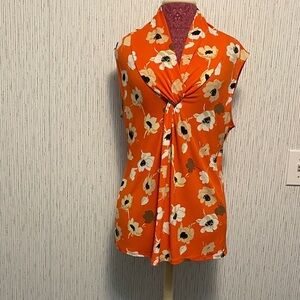 Premise Orange Floral Knot Front Blouse Size XL